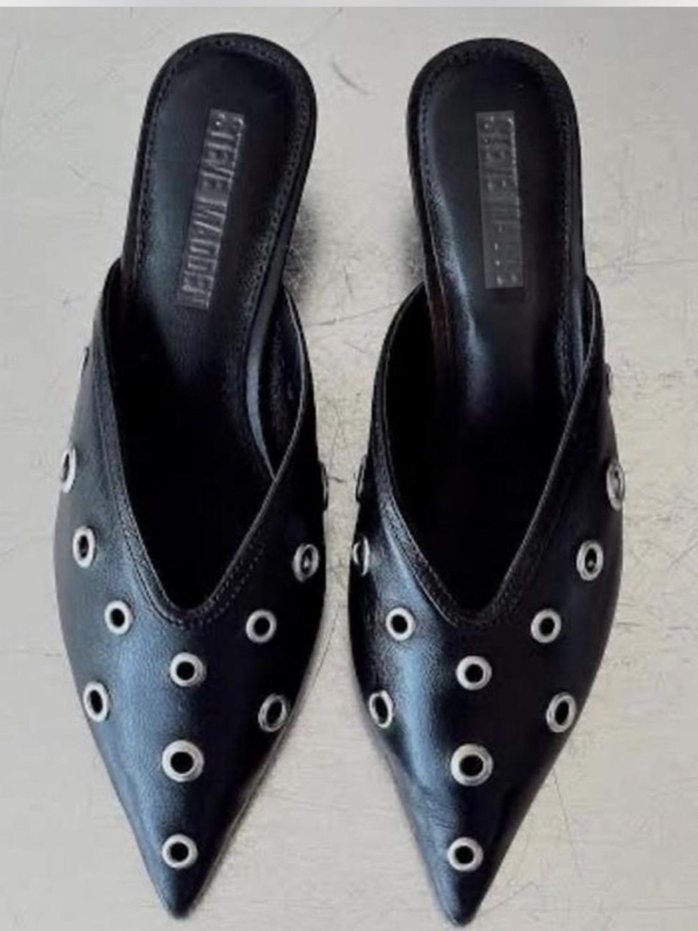 Steve Madden Black Pointed-Toe Mule with Silver Grommets